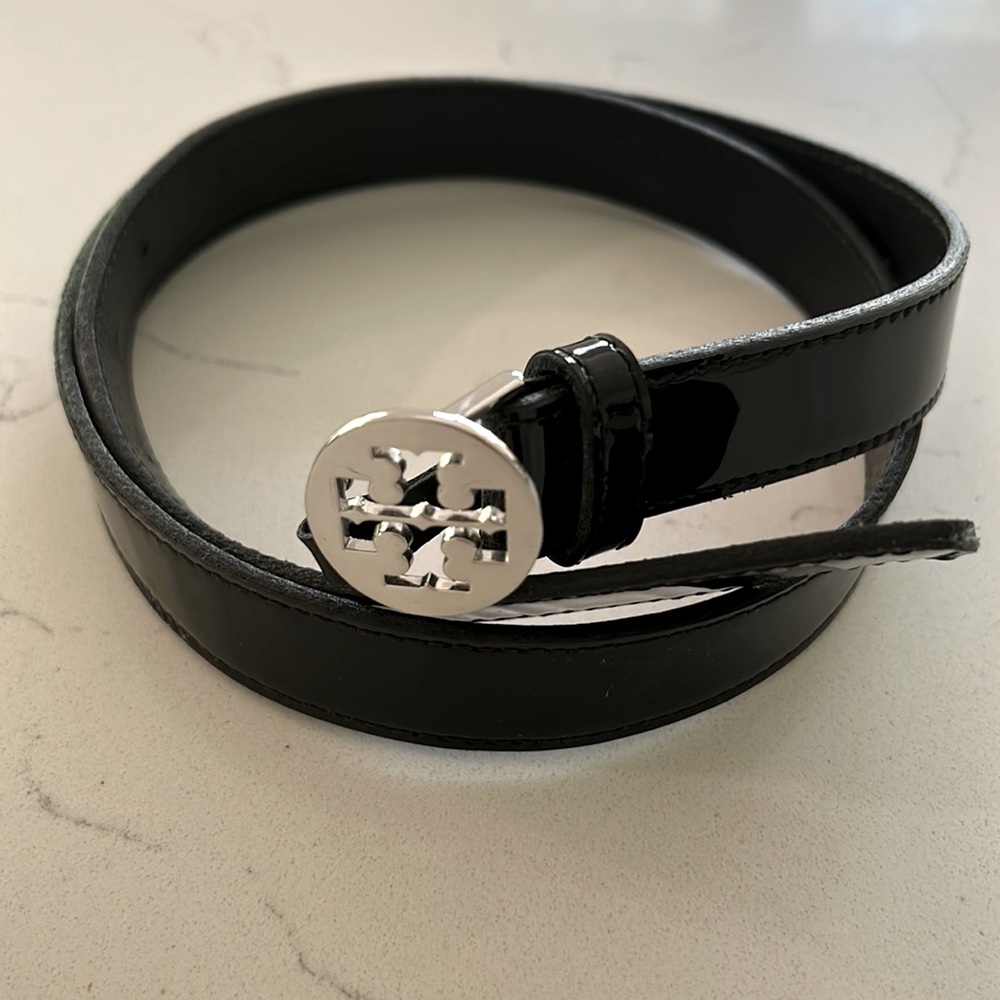 Tori Burch black patent leather belt XXS